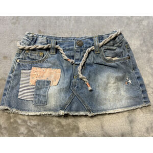 Zara Baby Girl Denim Skirt 9-12 Months Patchwork Rope Belt Distressed